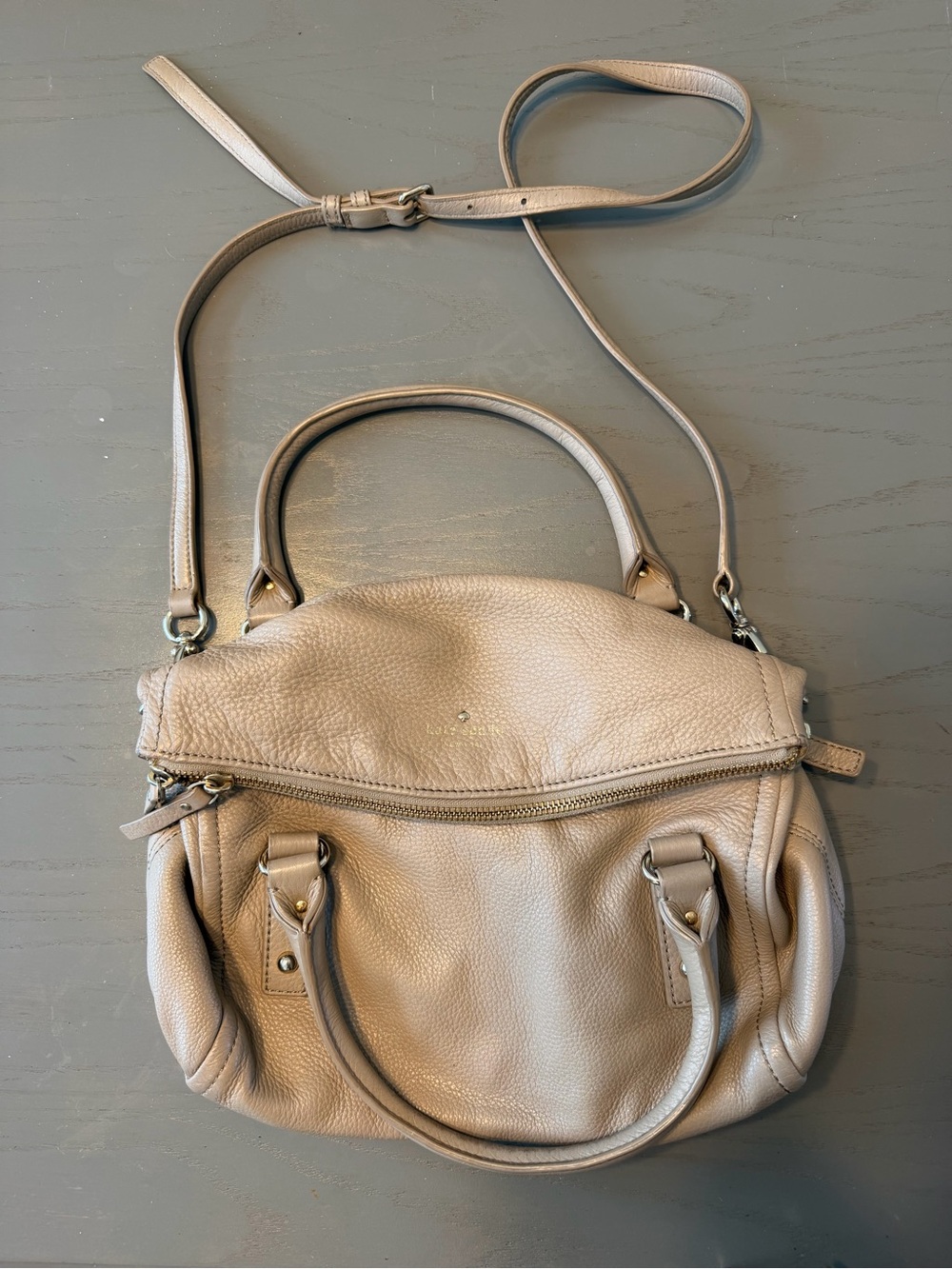 Kate Spade New York Pebbled Leather Satchel Crossbody Taupe Greige Large